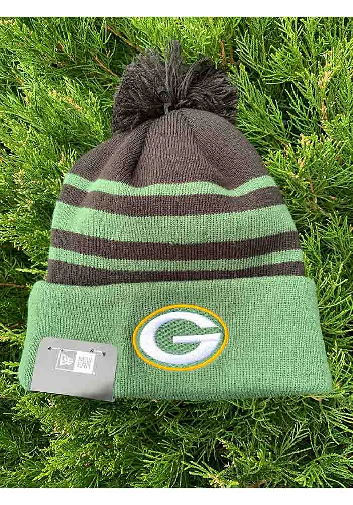 New Era Green Bay Packers Black Cuff Pom Mens Knit Hat
