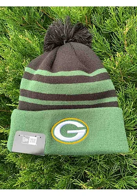 New Era Green Bay Packers Black Cuff Pom Mens Knit Hat