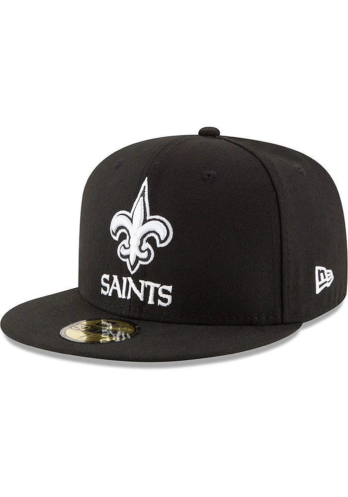 New Era Orleans Saints Mens Black White Logo 59FIFTY Fitted Hat
