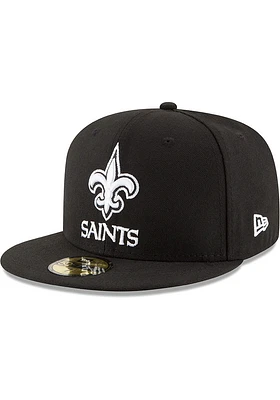 New Era Orleans Saints Mens Black White Logo 59FIFTY Fitted Hat