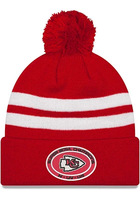 New Era Kansas City Chiefs Red 2022 Super Bowl Multi-Champ Top Stripe Pom Mens Knit Hat