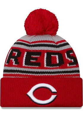 New Era Cincinnati Reds Grey Evergreen Wordmark JR Pom Youth Knit Hat