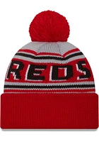 New Era Cincinnati Reds Grey Evergreen Wordmark JR Pom Youth Knit Hat