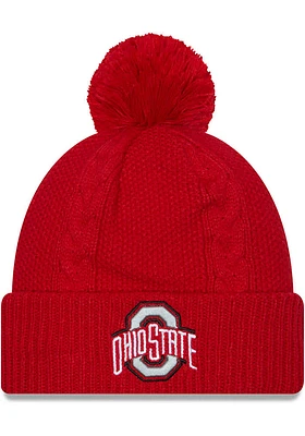 New Era Ohio State Buckeyes Cabled Cuff Pom Womens Knit Hat