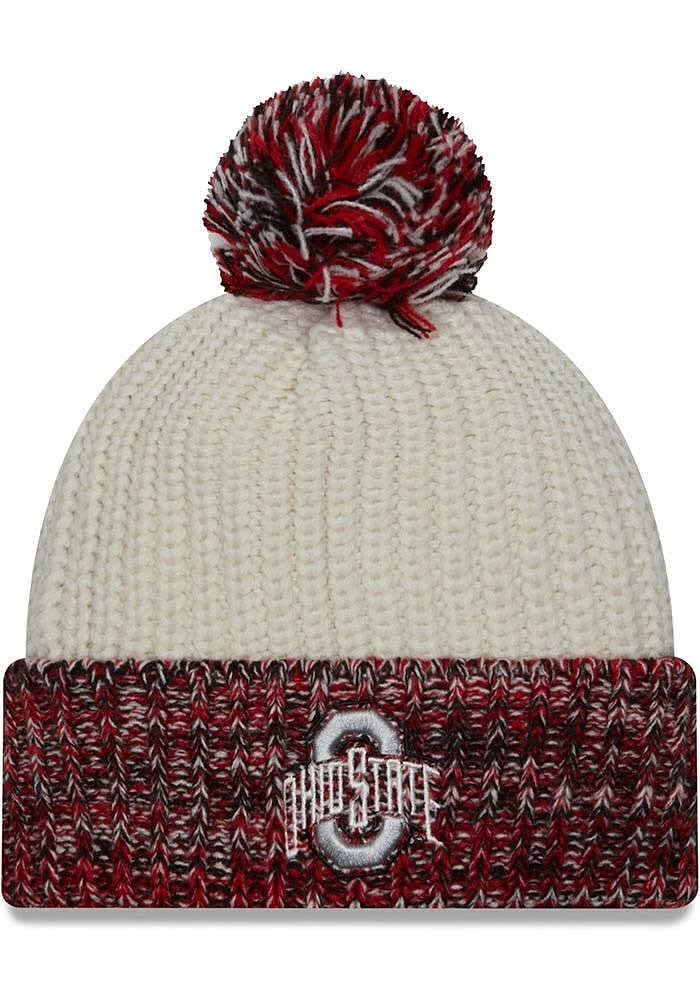 New Era Ohio State Buckeyes White Fresh Cuff Pom Womens Knit Hat