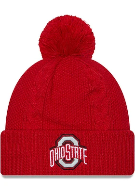 New Era Ohio State Buckeyes Red JR Cabled Cuff Pom Youth Knit Hat