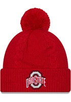 New Era Ohio State Buckeyes Red JR Cabled Cuff Pom Youth Knit Hat