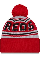 New Era Cincinnati Reds Grey Evergreen Wordmark Pom Mens Knit Hat