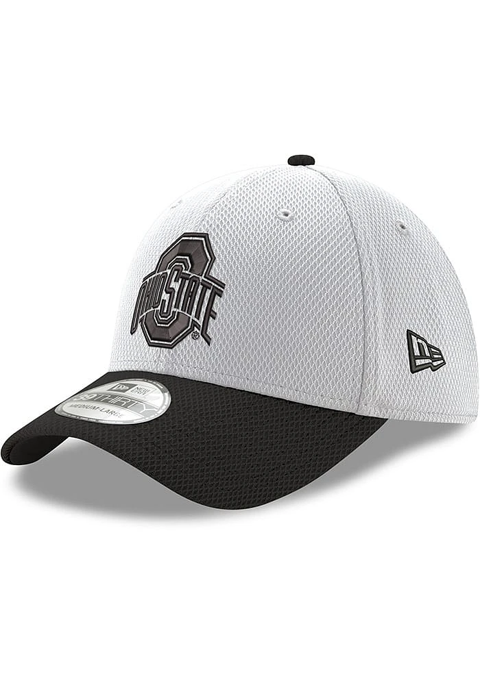 New Era Ohio State Buckeyes Mens White 2T Black Primary Logo Diamond 39THIRTY Flex Hat