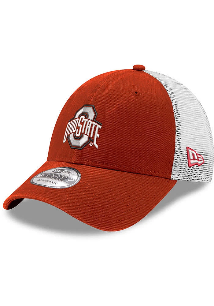 New Era Ohio State Buckeyes 2T Primary Logo Trucker 9FORTY Adjustable Hat - Red