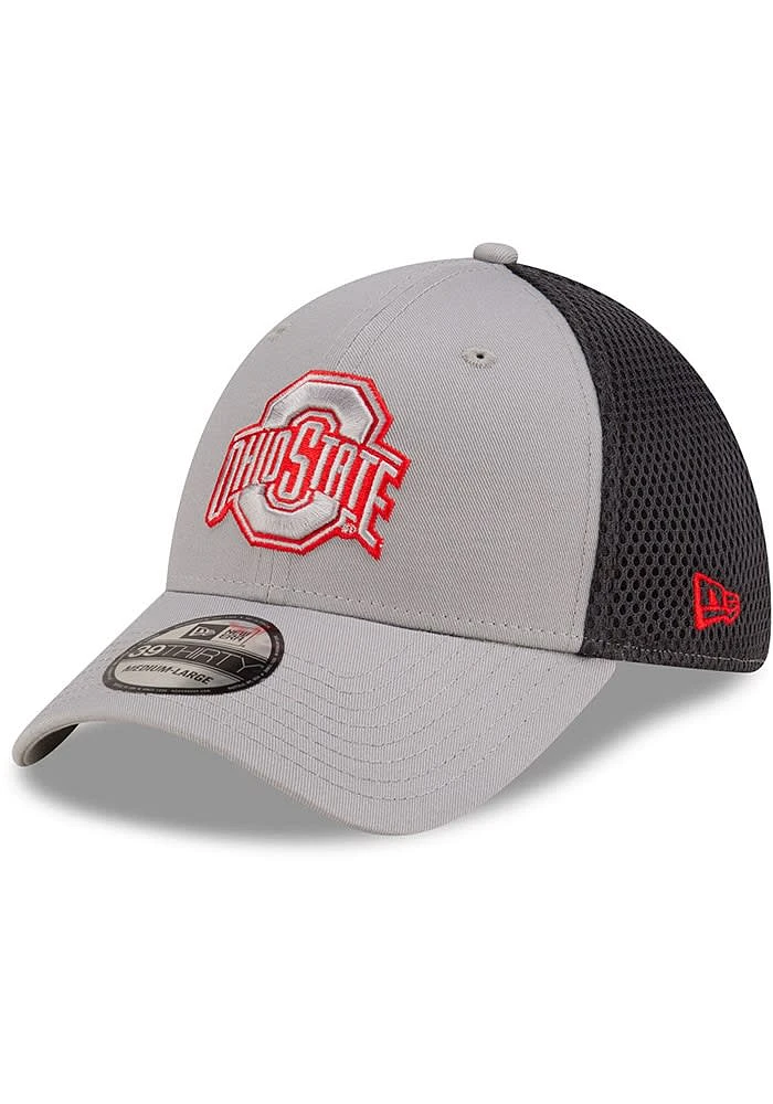 New Era Ohio State Buckeyes Mens Graphite and Grey Tonal Logo 39THIRTY Flex Hat