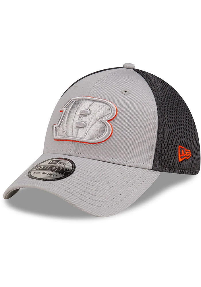 New Era Cincinnati Bengals Mens Graphite and Grey Tonal Logo 39THIRTY Flex Hat