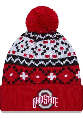 New Era Ohio State Buckeyes Red Nostalgia Cuff Pom Mens Knit Hat