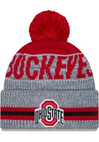 New Era Ohio State Buckeyes Grey Runner Cuff Pom Mens Knit Hat