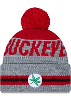 New Era Ohio State Buckeyes Grey Runner Cuff Pom Mens Knit Hat