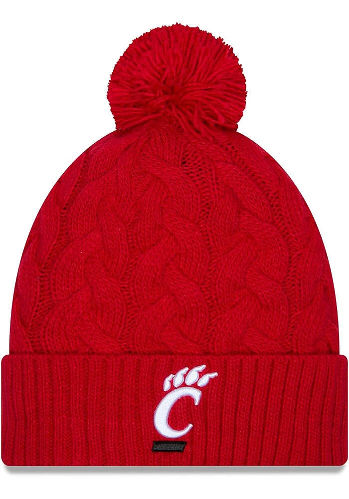 New Era Cincinnati Bearcats Red Cabled Color Cuff Pom Womens Knit Hat