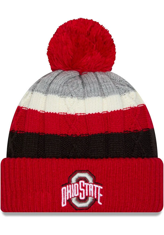 New Era Ohio State Buckeyes Red Cabled Cuff Pom Design Womens Knit Hat