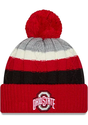 New Era Ohio State Buckeyes Red Cabled Cuff Pom Design Womens Knit Hat