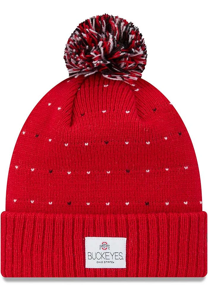 New Era Ohio State Buckeyes Red Labeled Cuff Pom Womens Knit Hat