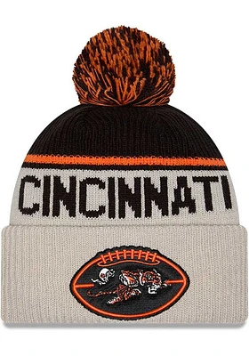 New Era Cincinnati Bengals Ivory 2024 Sideline Historic JR Sport Cuff Youth Knit Hat