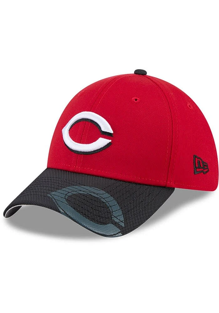 New Era Cincinnati Reds Mens Red 2T Visor Hit 39THIRTY Flex Hat