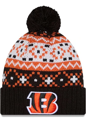 New Era Cincinnati Bengals Black Nostalgia Cuff Pom Mens Knit Hat