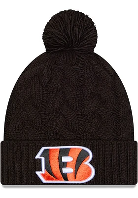 New Era Cincinnati Bengals Black Cabled Cuff Pom Design Womens Knit Hat