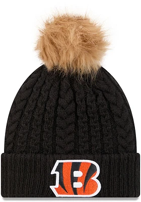 New Era Cincinnati Bengals Black Luxe Cuff Pom Womens Knit Hat