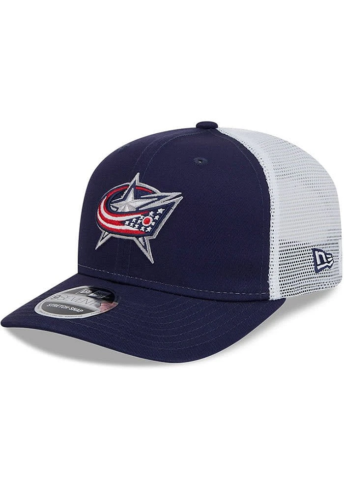 New Era Columbus Blue Jackets 9SEVENTY Stretch Snap Cotton Trucker Adjustable Hat - Blue