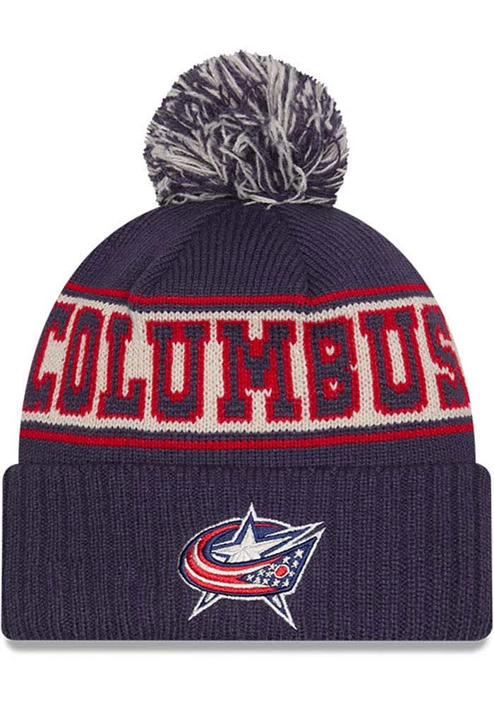 New Era Columbus Blue Jackets Blue Retro Pom Knit Mens Knit Hat