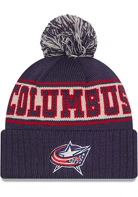 New Era Columbus Blue Jackets Blue Retro Pom Knit Mens Knit Hat