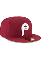 New Era Philadelphia Phillies Mens Maroon 1970 Cooperstown Wool 59FIFTY Fitted Hat
