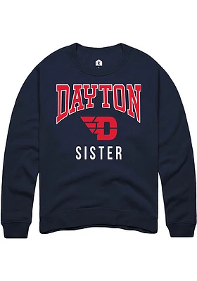 Rally Dayton Flyers Mens Navy Blue Sister Long Sleeve Crew Sweatshirt