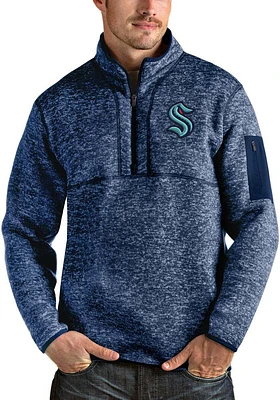 Antigua Seattle Kraken Mens Navy Blue Fortune Long Sleeve Qtr Zip Pullover