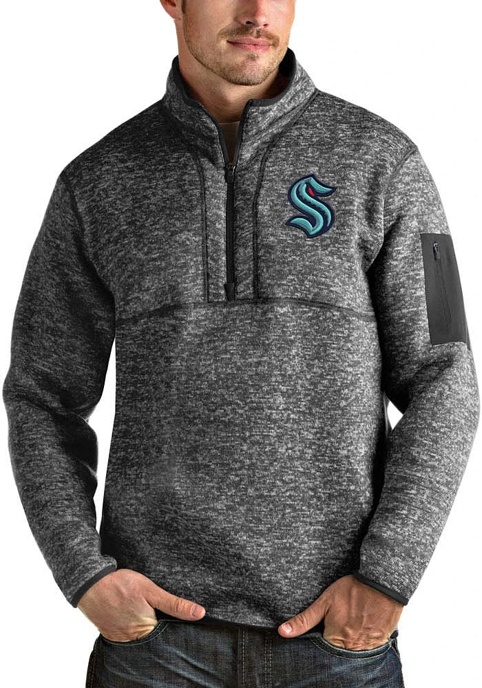 Antigua Seattle Kraken Mens Grey Fortune Long Sleeve Qtr Zip Pullover
