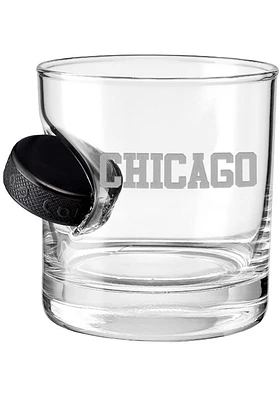 Chicago City with Hockey Puck Rock Glass - White