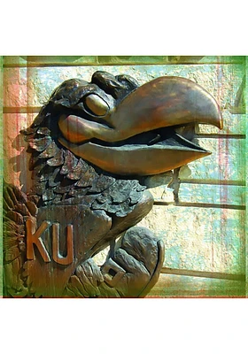 Kansas Jayhawks Bronze Jayhawk Stone Tile Coaster - Tan