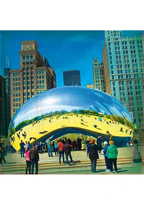 Chicago Bean Stone Tile Coaster - Silver