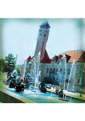 St Louis Union Station Fountains Stone Tile Coaster - White