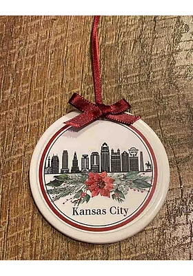 Kansas City Skyline Poinsettia Ornament - White