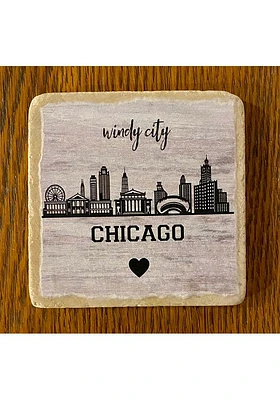 Chicago Skyline Coaster - White