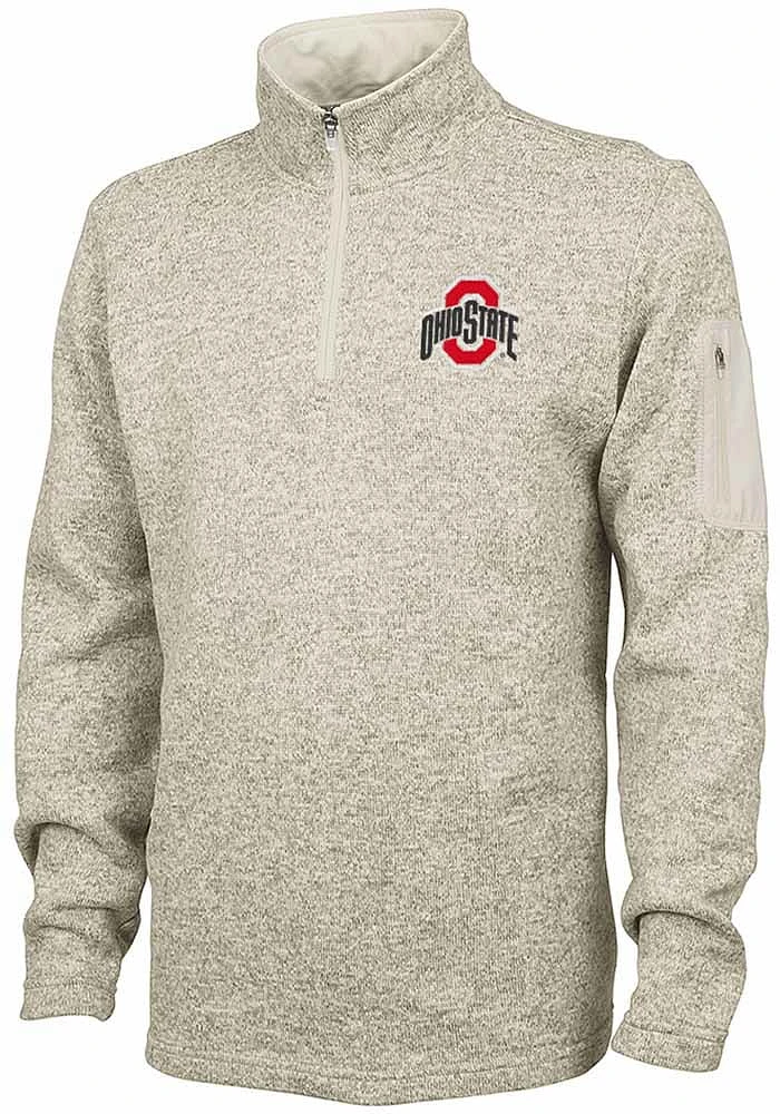 Ohio State Buckeyes Mens Oatmeal Heathered Fleece Long Sleeve Qtr Zip Pullover