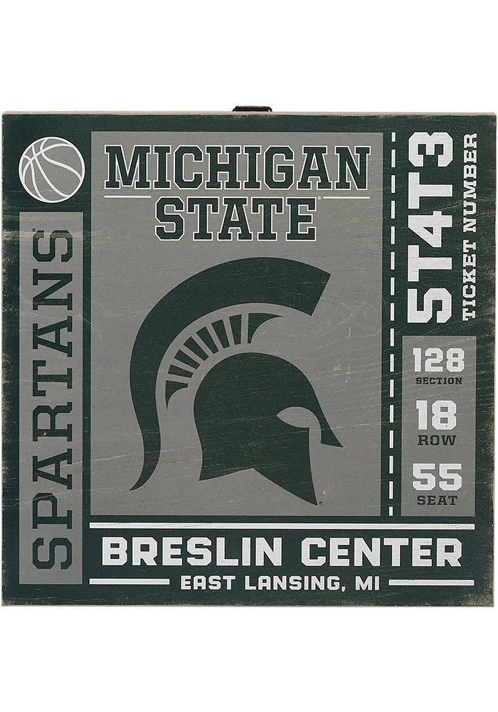 Michigan State Spartans Ticket Wood Wall Sign - Green