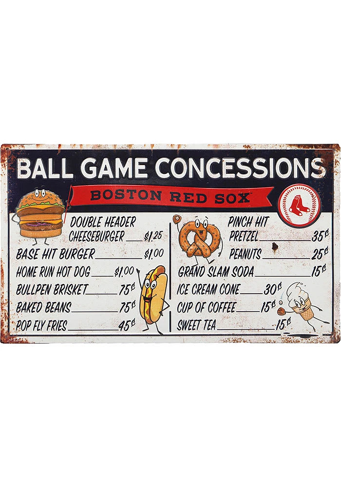 Boston Red Sox Ball Game Concessions Metal Sign - White