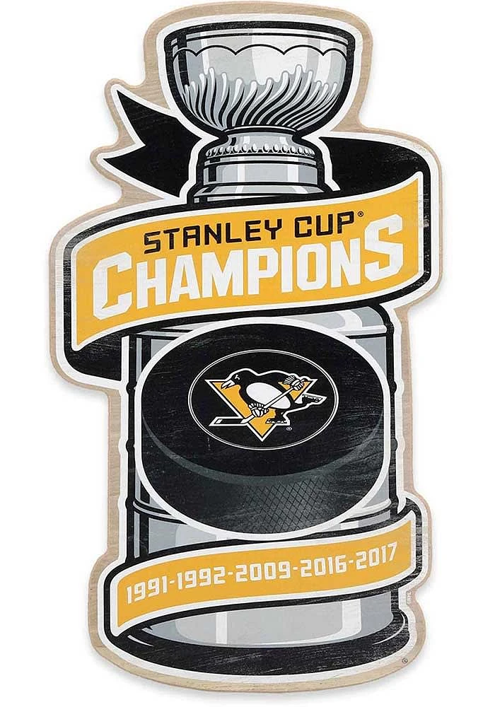 Pittsburgh Penguins Stanley Cup Wood Sign - Yellow