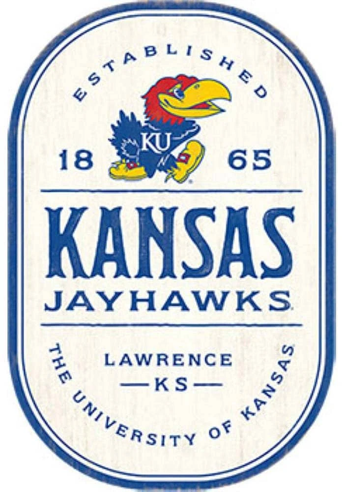 Kansas Jayhawks Wood Rustic Oval Sign - White