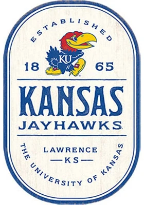 Kansas Jayhawks Wood Rustic Oval Sign - White