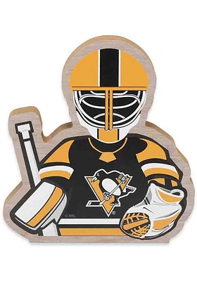Pittsburgh Penguins Goalie Shape Wood Sign - Black