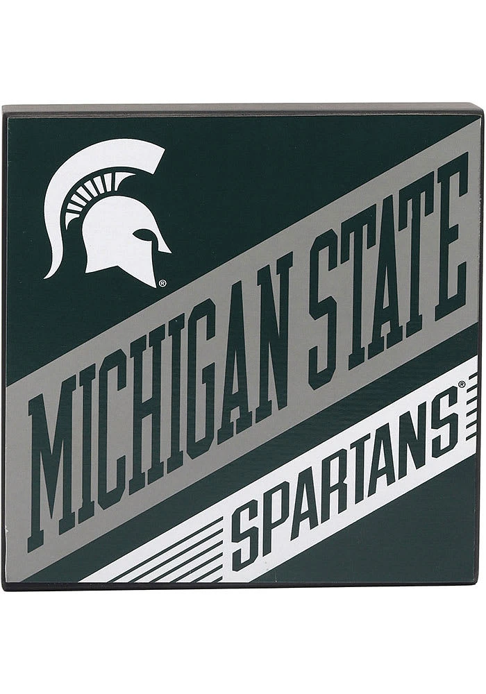 Michigan State Spartans Deep Wood Block Sign - Green