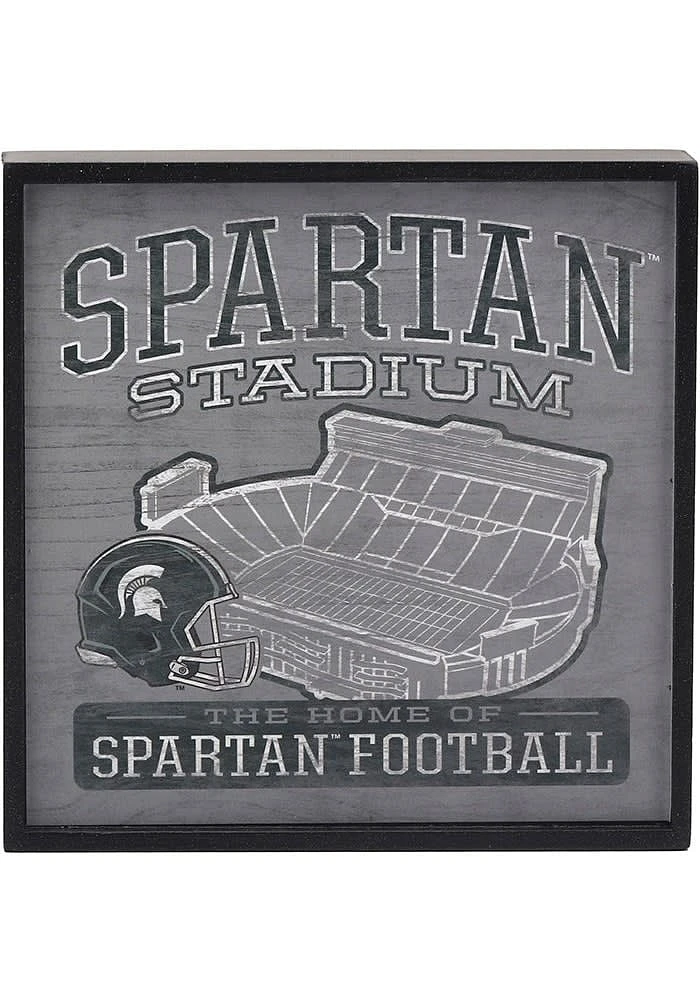 Michigan State Spartans Deep Wood Block Design Sign - Green